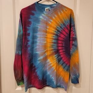 Tie Dye Sunburst Bullseye Long Sleeve T-Shirt Orange Purple Blue Pink Size M